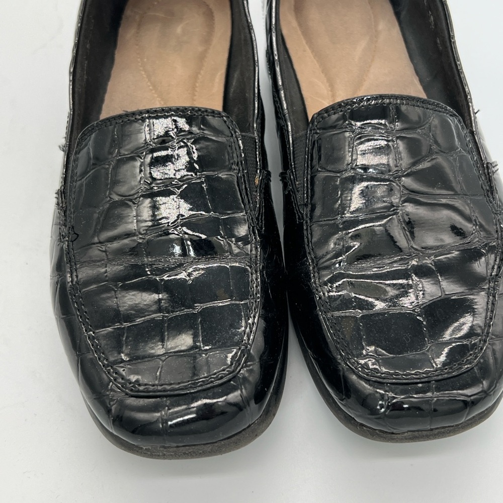 Clarks Black Croc-Embossed Slip-On Loafers - Picture 2 of 5